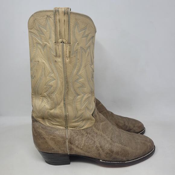 Vintage Justin Boots EXOTIC Mens 9.5D Beige Tan Leather Western Cowboy USA B1707 - Picture 2 of 15
